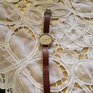 Skagen Anita Brown Leather Strap Watch with Silver Case